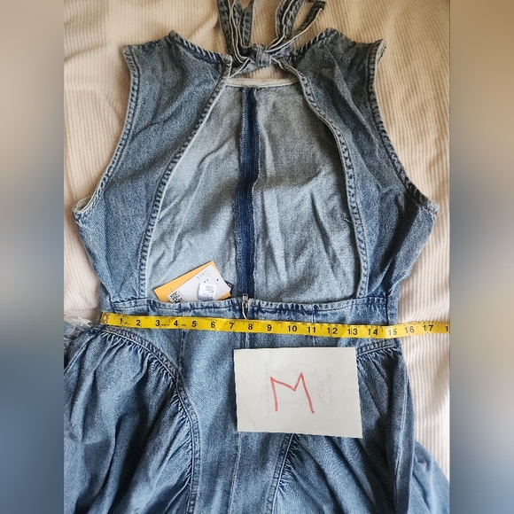 H&M Gorgeous Open-back Denim Dress Maxi Back Tie Cotton Light Denim Blue nwt - Picture 10 of 16